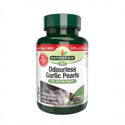 Natures Aid Odourless Garlic Pearls 120 Softgels (90+30 Free)